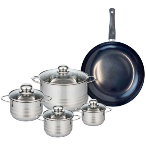 Ensemble de 1 Poêle de cuisson 32 cm et 4 faitouts 12, 14, 16 et 24 cm Elo Prima Brillant