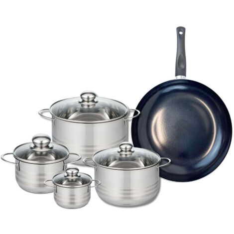 Ensemble de 1 Poêle de cuisson 32 cm et 4 faitouts 12, 16, 20 et 24 cm Elo Prima Brillant