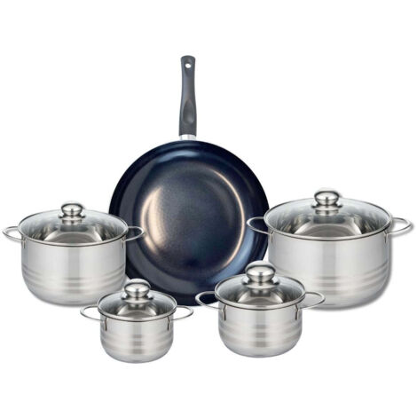 Ensemble de 1 Poêle de cuisson 32 cm et 4 faitouts 14, 16, 20 et 24 cm Elo Prima Brillant