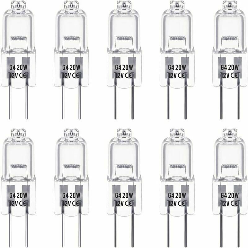 KZQ - Ensemble de 10 ampoules halogènes G4 de 12V et 20W. Ces ampoules émettent une lumière blanche chaude de 3000K, avec une luminosité de 350