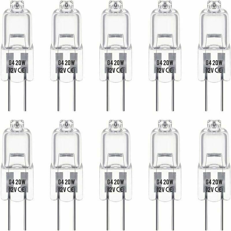 Alovez - Ensemble de 10 ampoules halogènes G4 de 12V et 20W. Ces ampoules émettent une lumière blanche chaude de 3000K, avec une luminosité de 350