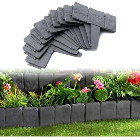 Ensemble de 10 bordures de jardin, 2,5 mètres de long, en plastique avec une texture semblable à de la pierre, flexible et adaptée aux jardins, mesurant 25 x 23 cm, gris anthracite.