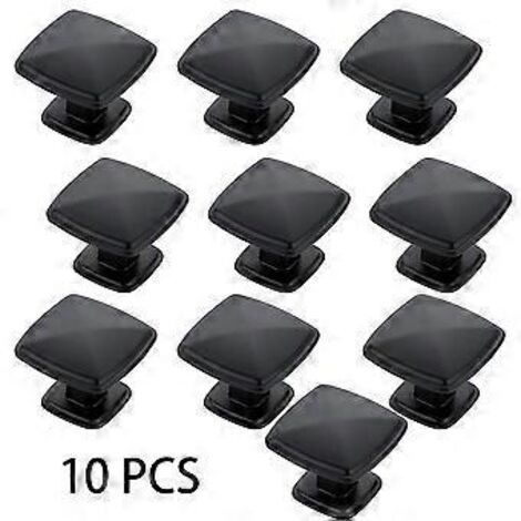 Ensemble de 10 boutons de porte carrés noirs mats de 3,2 cm (1-1/4 po) à un trou pour armoires de cuisine, commodes et tiroirs.