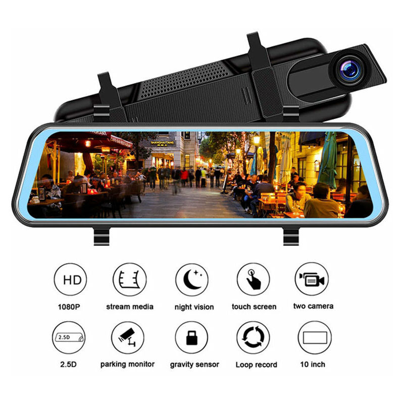 KZQ - Rétroviseur & Caméra de Recul avec gps, Vision Nocturne, G-Capteur, Enregistrement en Boucle, Aide au Stationnement, et Mode de Stationnement.