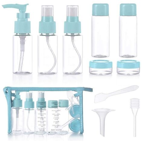 Ensemble de 10 flacons vaporisateurs transparents pour liquides cosmétiques - Kit de voyage en avion pour cosmétiques, shampoing, gel douche