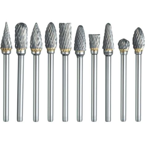 Ensemble de 10 forets rotatifs Dremel à double coupe en carbure, avec queue de 1/8" et tête de 1/4", pour le bricolage, le travail du bois, la gravure, la sculpture sur métal, le perçage et le polissa