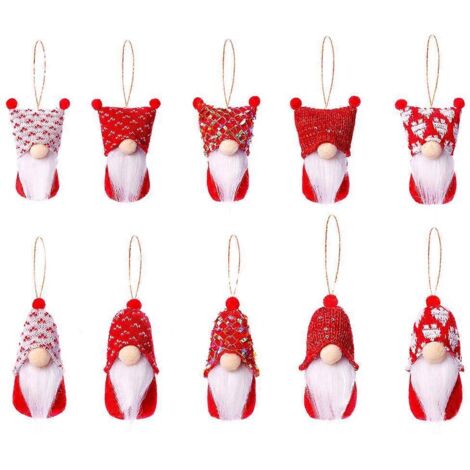 Ensemble de 10 gnomes de Noël à suspendre au sapin, fabriqués à la main en Suède.