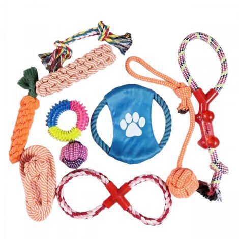 Ensemble de 10 jouets pour chien, jouets à mâcher en corde de coton indestructible, jouets de dentition - Couleurs variées