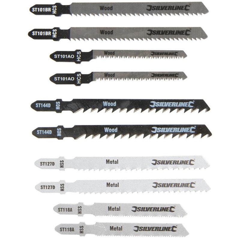 Ensemble de 10 lames de scie sauteuse 10 pcs bois/métal Silverline 234060