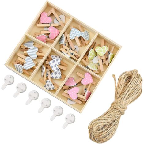 Ensemble de 10 mètres de cordelette en bois en forme de cœur avec 30 pinces et 6 clous non marquants, idéal pour la décoration de la chambre d'enfant.
