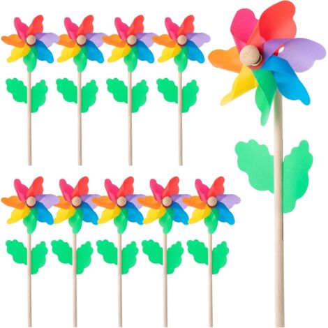 Ensemble de 10 moulins à vent en bois à faire soi-même pour jardin, pelouse, jouet pour enfants
