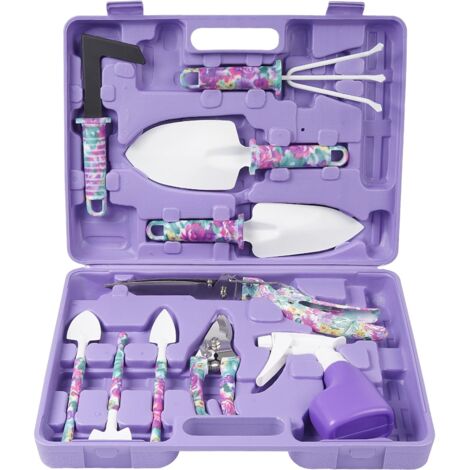 Ensemble de 10 outils de jardinage, comprenant une pelle, un râteau, un coupe-mauvaises herbes, un pulvérisateur et des outils de bricolage de jardinage avec étui de transport.