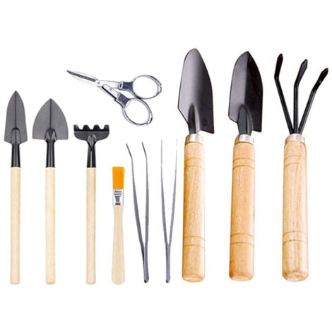 Ensemble de 10 outils de jardinage et de plantation, ciseaux pliables, râteau, pelle, pince à épiler, outils pour bonsaï, plantes succulentes miniatures, mini-jardins féeriques