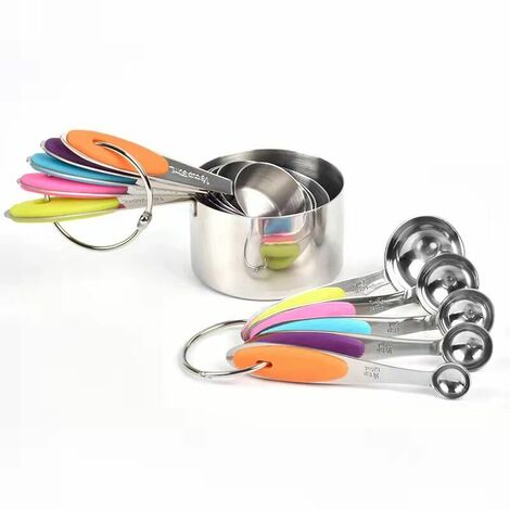 Ensemble de 10 pièces, ensemble de tasses à mesurer imbriquées en métal, avec poignée en silicone souple, pour ingrédients secs et liquides, cuisson et pâtisserie (couleur)