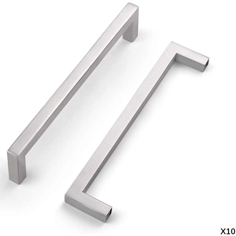 Ensemble de 10 poignées d'armoires de cuisine, poignées de meubles, poignées de tiroir, poignées de porte d'armoire en acier inoxydable argenté,
