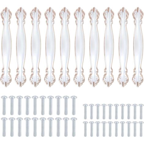 Ensemble de 10 poignées de meubles vintage, de style antique, sculptées et cintrées (trou central de 64 mm), blanches