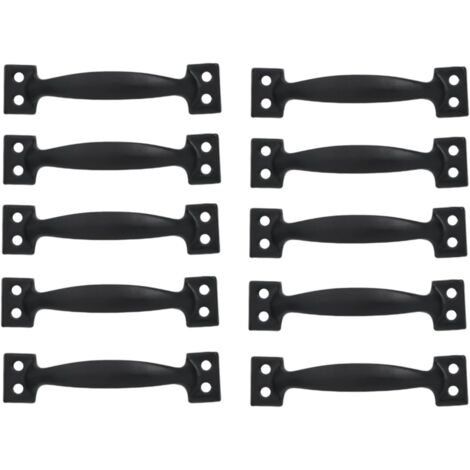 Ensemble de 10 poignées de porte cintrées vintage, poignées de porte en bois peint antique (200mm, noir)