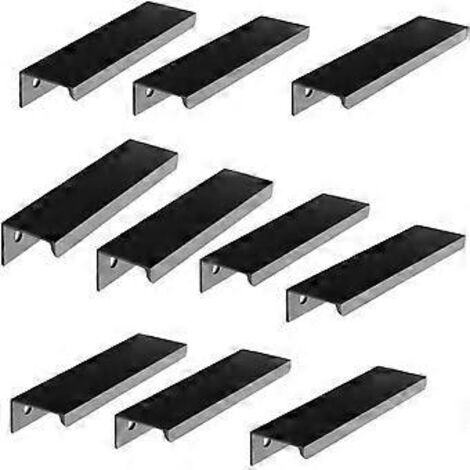 Ensemble de 10 poignées noires pour meubles - Poignées invisibles - Poignées noires pour meubles de cuisine - Poignées noires mates en alliage d'aluminium