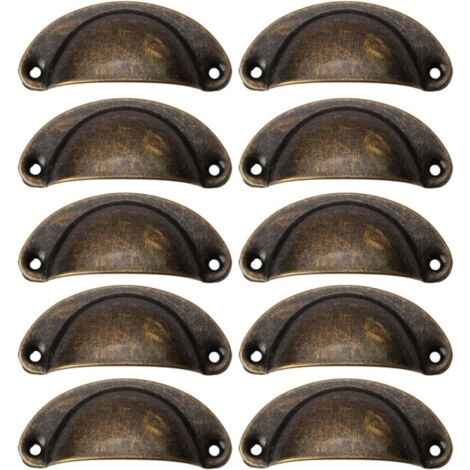 Ensemble de 10 poignées vintage en coquillage, poignées de tiroir demi-cercle métal, poignées de porte d'armoire, boutons de meuble