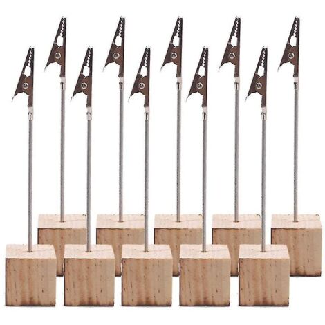 Ensemble de 10 porte-notes et porte-photos verticaux avec pinces crocodiles et bases en pin