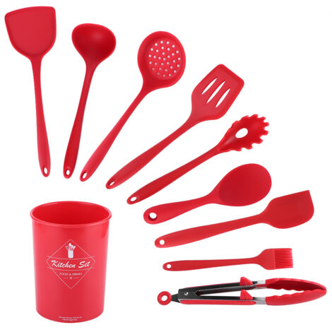 Ensemble de 10 Spatules en Silicone Rouge Antiadhésif - Ustensiles de Cuisine