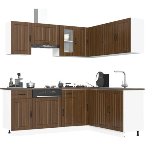 Ensemble de 11 meubles de cuisine en bois d'ingénierie "Kalmar" en chêne brun vidaXL
