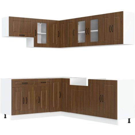 Ensemble de 11 meubles de cuisine en bois d'ingénierie "Kalmar" en chêne brun vidaXL