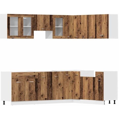 Ensemble de 11 meubles de cuisine  Meuble de cuisine "Lyon" en bois d'ingénierie vieilli