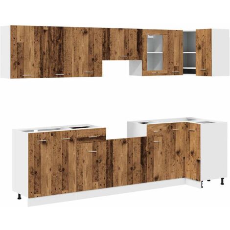 Ensemble de 11 meubles de cuisine  Meuble de cuisine "Lyon" en bois d'ingénierie vieilli
