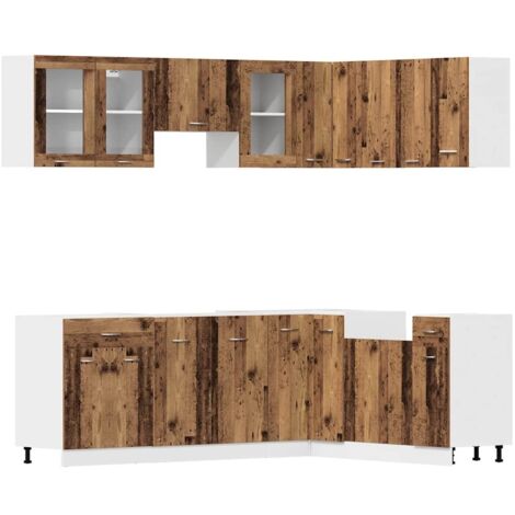 Ensemble de 11 meubles de cuisine  Meuble de cuisine "Lyon" en bois d'ingénierie vieilli