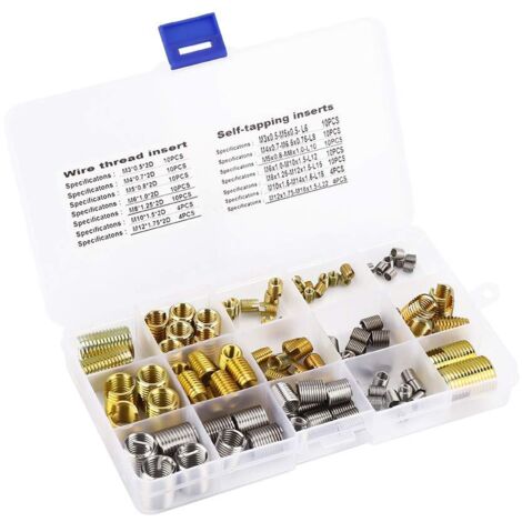 Ensemble de 116 Inserts Filetés Hélicoïdaux - Boîte de Rangement, Filetages 2D (M3/M4/M5/M6/M8/M10/M12)