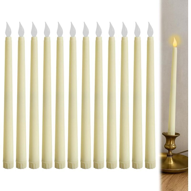 Ensemble de 12 bougies LED à effet scintillant, fausses bougies LED, lumière chaude et vacillante pour la maison, l'église, les fêtes et la