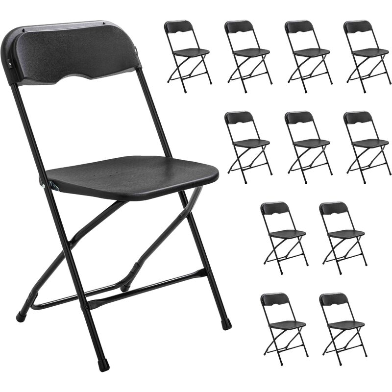 Rekkem - Ensemble de 12 chaises pliantes noires réception jardin