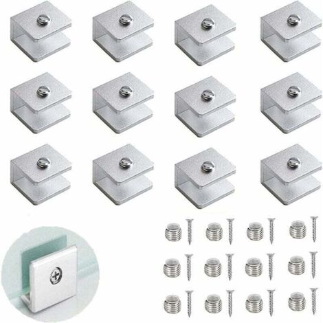 Ensemble de 12 clips pour verre, support de cloison en verre réglable, support d'étagère en verre de 6 à 8 mm, support d'étagère en alliage d'aluminium, convient aux salles de bains et aux balcons (vi