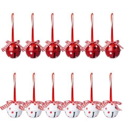 Ensemble de 12 cloches de Noël et grelots, décorations d'arbre de Noël, motif à pois, ornements pendentifs de grelots rouges et blancs