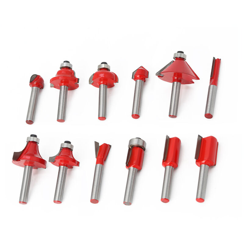 Ensemble de 12 couteaux à bois en acier au carbone à tige de 6 mm pour la découpe et le rainurage (avec foret droit, foret à rainurer et foret à