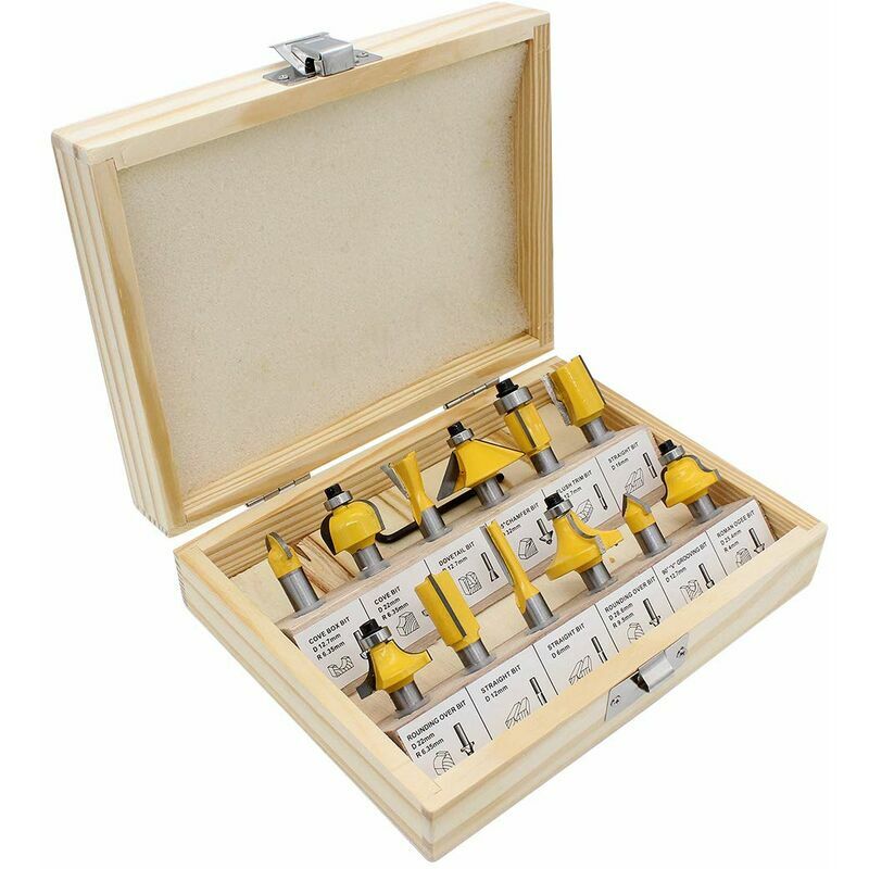 Vuszr - Ensemble de 12 couteaux en bois à 8 manches (boîte en bois jaune de 12 pièces à 8 manches) pour salle à outils