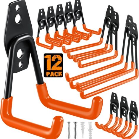 Ensemble de 12 crochets muraux en métal lourd orange, crochet mural en fer forgé à percer, support mural pour vélo résistant