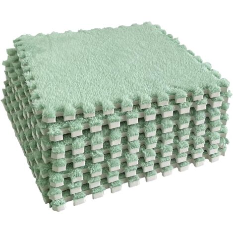 Ensemble de 12 dalles de moquette emboîtables en mousse EVA – Tapis de sol pelucheux, antidérapant et insonorisant – Pour chambre, crèche et salle de jeux