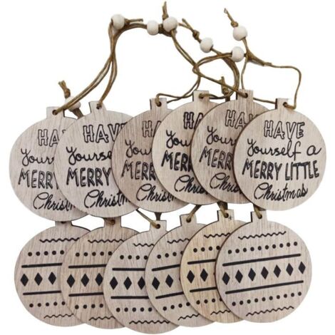 Ensemble de 12 décorations de sapin de Noël en bois Décorations de pendentif de Noël pour Noël (boules de Noël)-Fei Yu