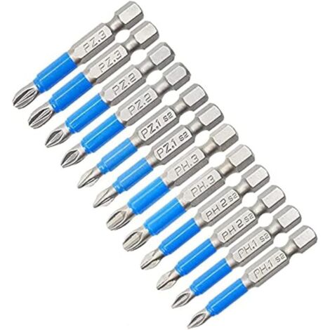 Ensemble de 12 embouts de tournevis à percussion magnétiques, embouts de tournevis antidérapants de 50 mm avec tige hexagonale pour tournevis électriques et perceuses à percussion (PH1, PH2, PH3, PZ1,