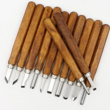 Ensemble de 12 gouges - Outils de sculpture sur bois en bois et acier inoxydable