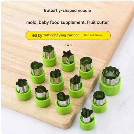 Ensemble de 12 Pièces en Acier Inoxydable pour Découpe de Légumes et Fruits, Moules de Cuisine, Presse à Biscuits et Outils pour Pâtes, Accessoires de Cuisson et Pâtisserie – Vert, 12 Pièces