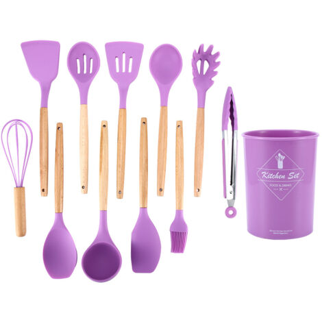 Ensemble de 12 ustensiles de cuisine en silicone antiadhésif, spatules et cuillères pour cuisson, couleur violet