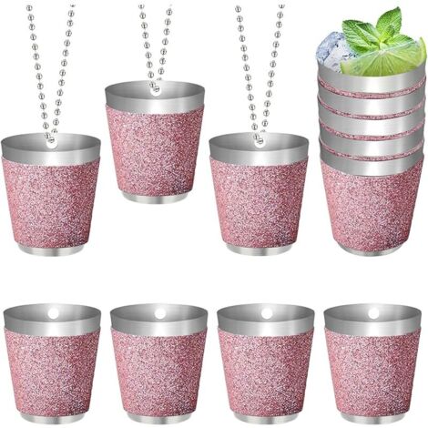 Ensemble de 12 verres à vin verre à vin suspendu en métal en acier inoxydable avec verre à vin chaîne 30ml verre à vin rose chaîne pour la Fête de mariage Teen Party fiesta taste Party