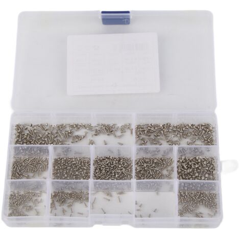 Ensemble de 1200 Vis à Tôle Autotaraudeuse Croisée tête Ronde Argenté/Noir M1-M1.7 [Box A]