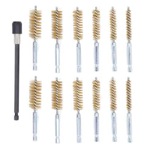 Ensemble de 13 brosses de forage en laiton, diamètres 8-19mm, tige d'extension 15cm, pour nettoyage de trous de perceuse.