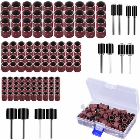 Ensemble de 132 manchons de ponçage avec boîte gratuite comprenant 120 bandes de ponçage et 12 rouleaux de ponçage pour outil rotatif Dremel