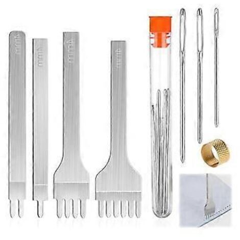 Ensemble de 14 outils pour le travail du cuir comprenant un emporte-pièce à 6 dents (4 mm) et une aiguille à coudre à grand chas, idéal pour les débutants.