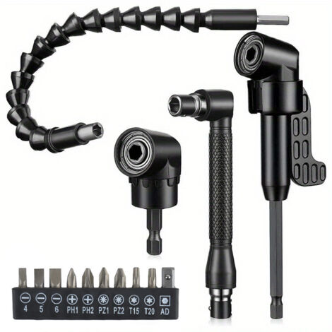 Ensemble de 14 pièces pour arbre flexible, ensemble d'accessoires de perçage à angle droit 105 degrés, coude de tournevis